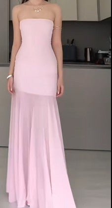 Modest Mermaid Pink Long Prom Dresses Formal Graduation Party Dress Evening Dress ED01408