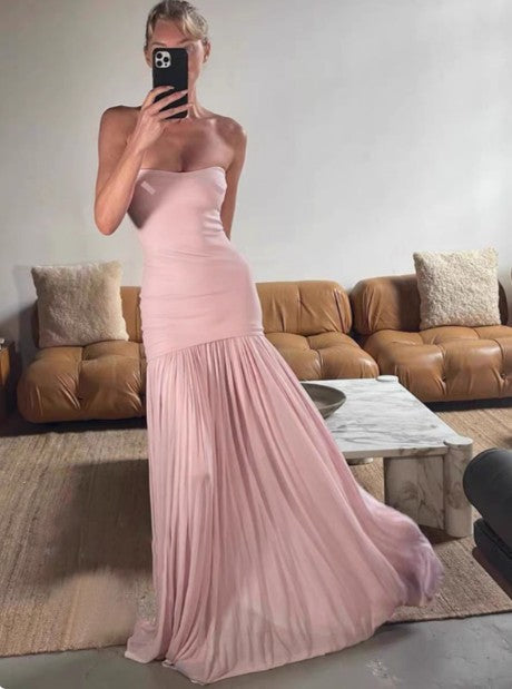 Modest Mermaid Pink Long Prom Dresses Formal Graduation Party Dress Evening Dress ED01408