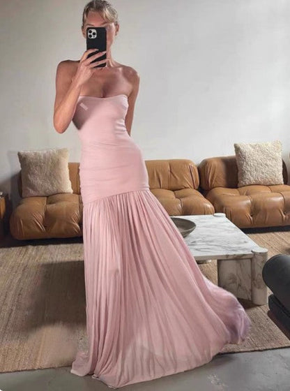 Modest Mermaid Pink Long Prom Dresses Formal Graduation Party Dress Evening Dress ED01408