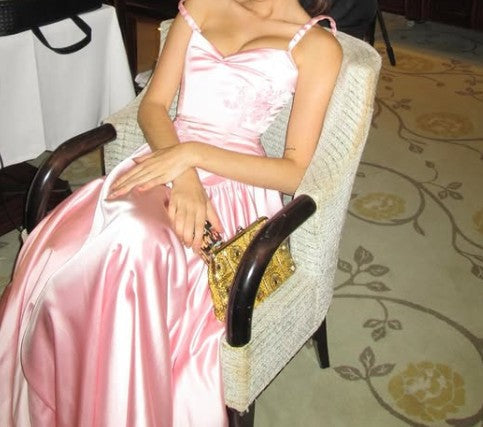 A Line Elegant Spaghetti Straps Floor-length Satin Long Pink Evening Dress Prom Dress ED01409