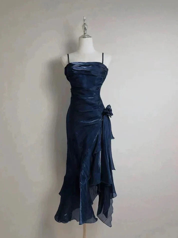 Vintage Spaghetti Straps Chiffon Satin Ruffled Prom Dresses Fairytale Party Dresses ED01410