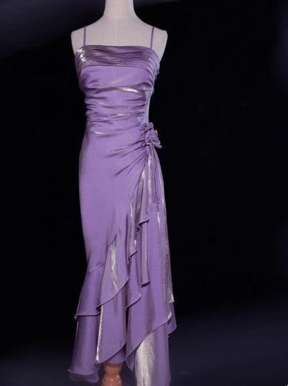 Vintage Spaghetti Straps Chiffon Satin Ruffled Prom Dresses Fairytale Party Dresses ED01410