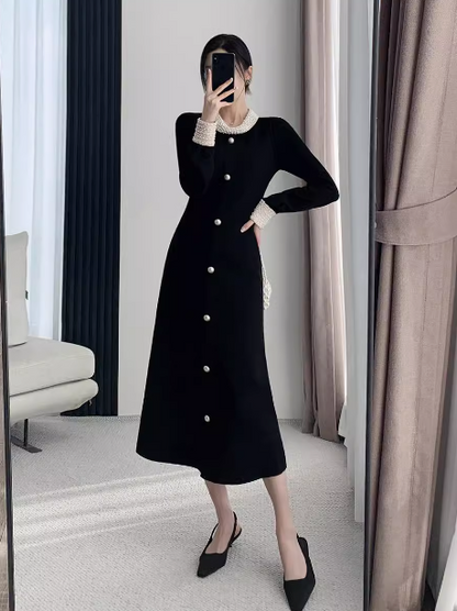 French high-end heavy-duty Hepburn style long-sleeved autumn and winter knitted long skirt ED0141