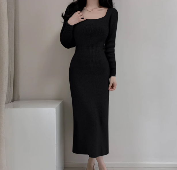 French style slim fit gentle temperament square collar can be worn with knitted hip skirt ED0142