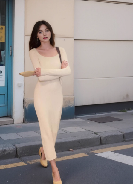 French style slim fit gentle temperament square collar can be worn with knitted hip skirt ED0142