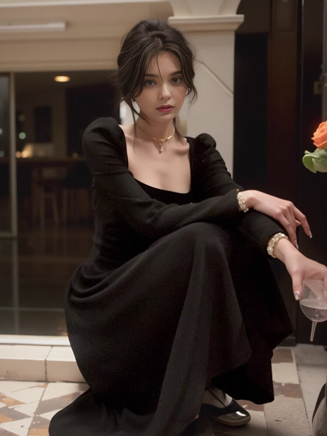 French style high-end white waist long-sleeved dress ED0143