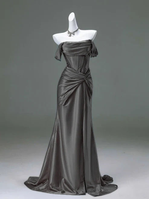 Free custom color and size blue/burgundy elegant off the shoulder pleated satin long formal mermaid ball gown evening dress party dress gh4245