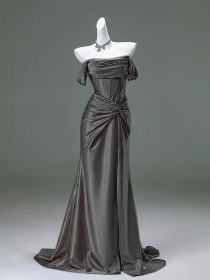 Free custom color and size blue/burgundy elegant off the shoulder pleated satin long formal mermaid ball gown evening dress party dress gh4245