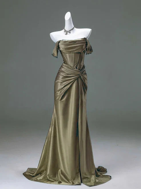 Free custom color and size blue/burgundy elegant off the shoulder pleated satin long formal mermaid ball gown evening dress party dress gh4245