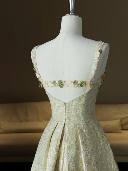 Sweet Spaghetti Strap A-Line Colorful Satin Beaded Sequins Long Prom Dress ED01464