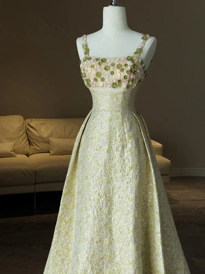 Sweet Spaghetti Strap A-Line Colorful Satin Beaded Sequins Long Prom Dress ED01464