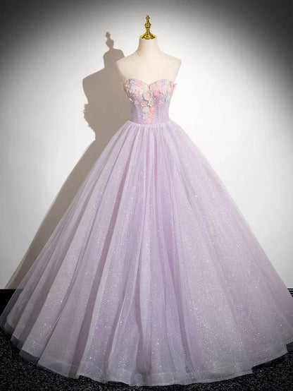 Sparkly A-Line Tulle Prom Dress Off the Shoulder Floral Appliques Long Prom Dress ED01468