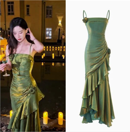 ❤️Elegant Satin Prom Dress for Quinceanera&Party-Fairytale A-line Straps Evening Gown for Birthday ED01484
