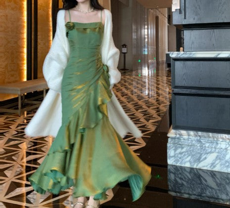 ❤️Elegant Satin Prom Dress for Quinceanera&Party-Fairytale A-line Straps Evening Gown for Birthday ED01484