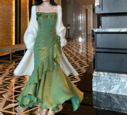 ❤️Elegant Satin Prom Dress for Quinceanera&Party-Fairytale A-line Straps Evening Gown for Birthday ED01484