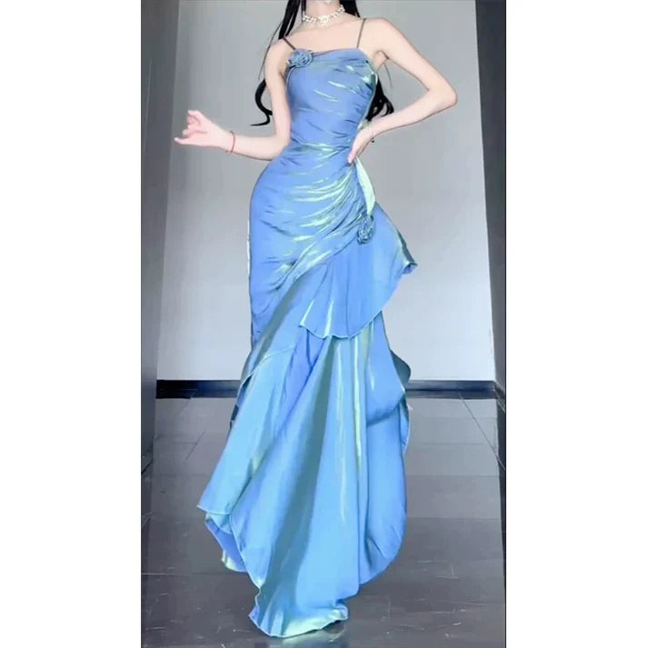 ❤️Elegant Satin Prom Dress for Quinceanera&Party-Fairytale A-line Straps Evening Gown for Birthday ED01484