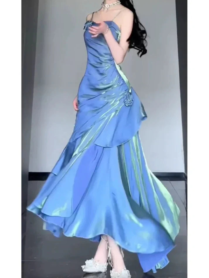 ❤️Elegant Satin Prom Dress for Quinceanera&Party-Fairytale A-line Straps Evening Gown for Birthday ED01484