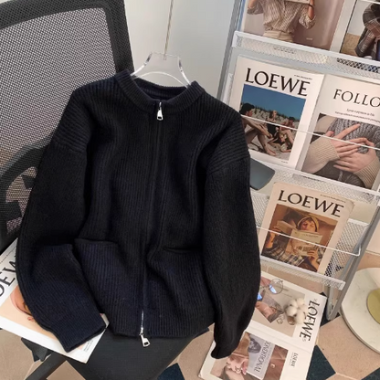 Lazy style double-head zipper soft waxy sweater jacket loose casual outer wear knitted cardigan ED0148