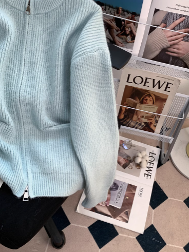 Lazy style double-head zipper soft waxy sweater jacket loose casual outer wear knitted cardigan ED0148