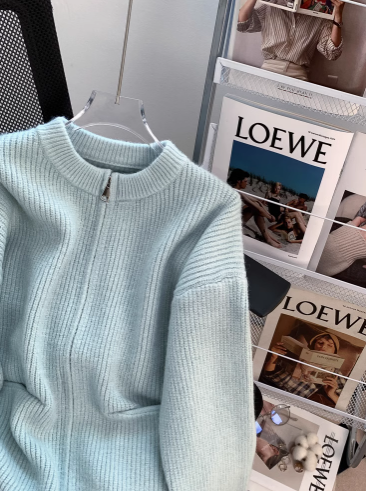 Lazy style double-head zipper soft waxy sweater jacket loose casual outer wear knitted cardigan ED0148