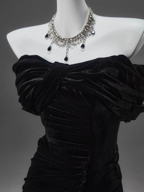 Black Mermaid Off-the-shoulder Velvet Long Prom Dress, Elegant Quinceanera Dress ED01490