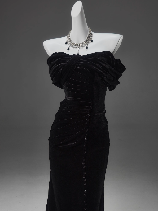 Black Mermaid Off-the-shoulder Velvet Long Prom Dress, Elegant Quinceanera Dress ED01490