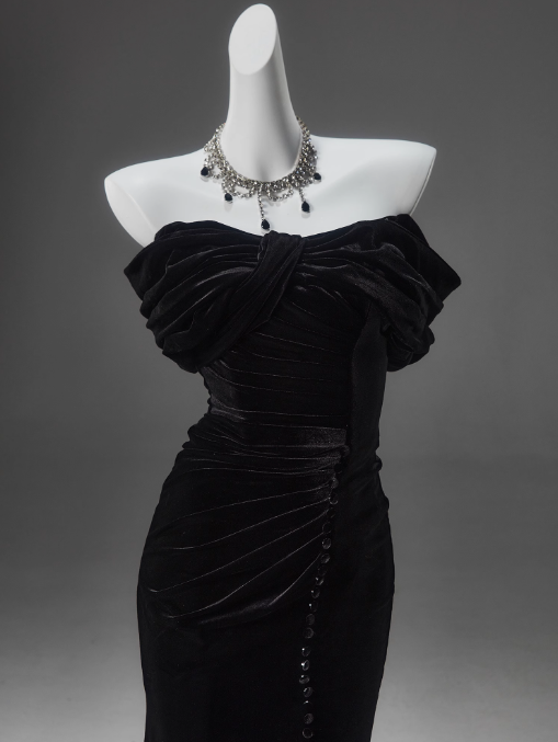 Black Mermaid Off-the-shoulder Velvet Long Prom Dress, Elegant Quinceanera Dress ED01490