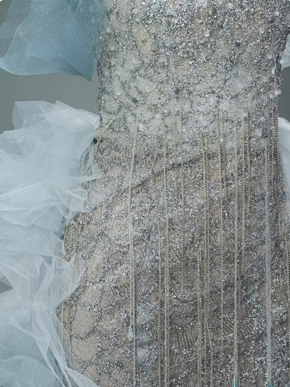 Mermaid Off-the-shoulder Tulle Sequin Long Ball Gown, Elegant Rhinestone Evening Gown ED01497