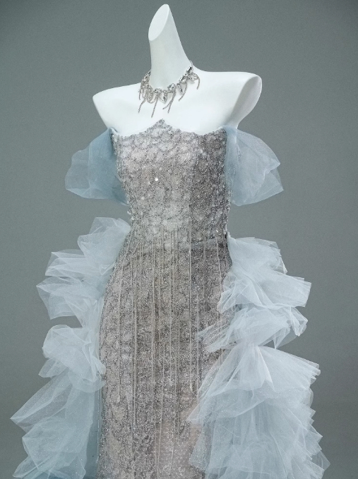 Mermaid Off-the-shoulder Tulle Sequin Long Ball Gown, Elegant Rhinestone Evening Gown ED01497