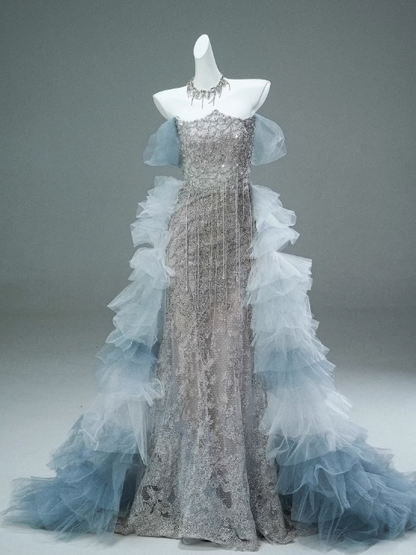 Mermaid Off-the-shoulder Tulle Sequin Long Ball Gown, Elegant Rhinestone Evening Gown ED01497