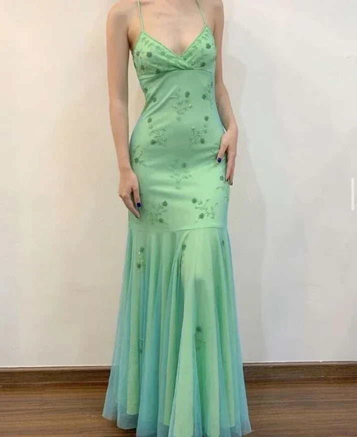 Mint Green Mermaid Spaghetti Straps Long Prom Dresses ED01513