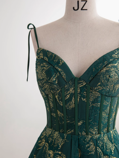 Dark Green A-line Spaghetti Strap Satin Long Prom Dress Sweetheart Neckline Retro Bridal Dress  ED01523