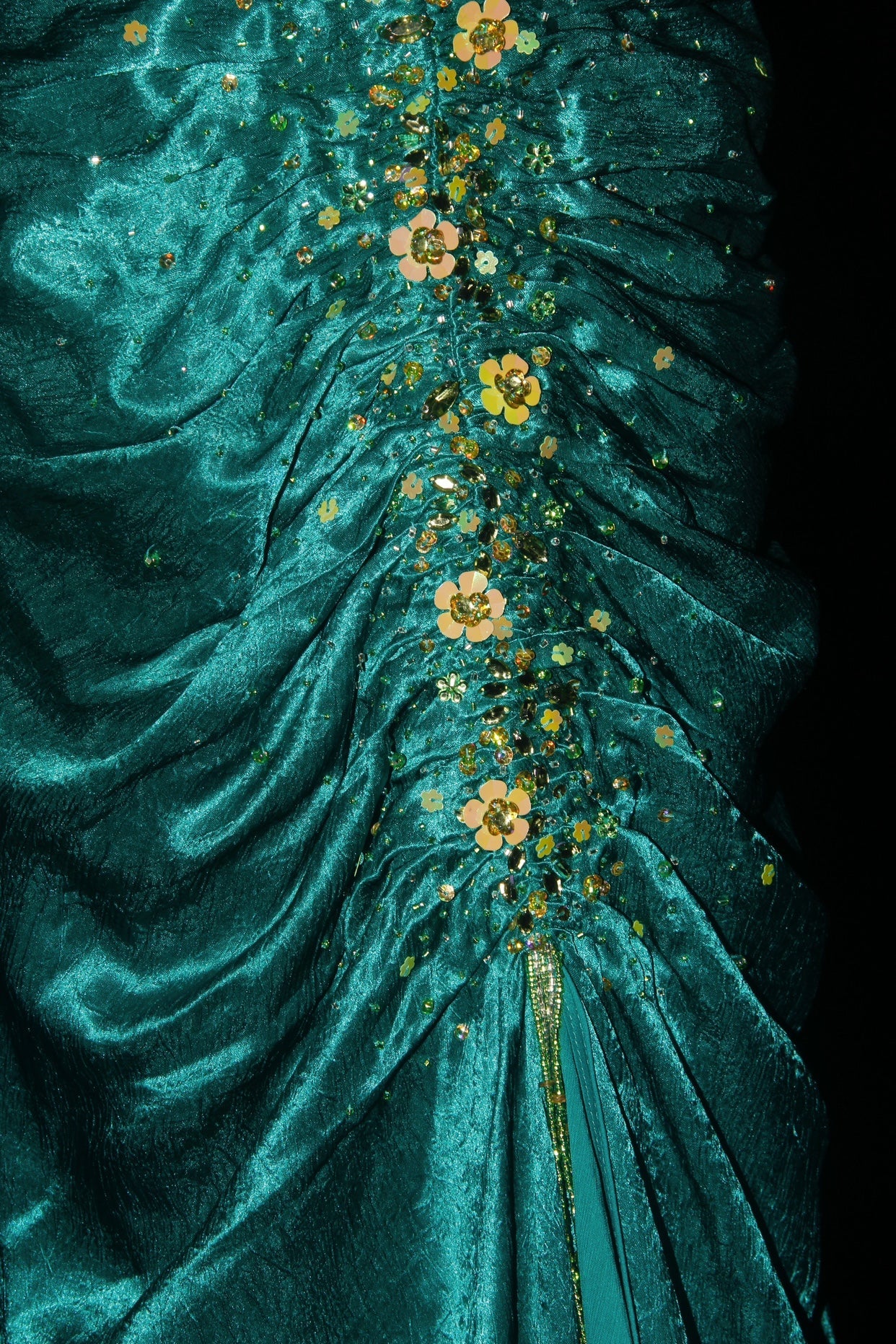 Turqoise Mermaid Halter Satin Beaded Long Prom Dress Retro V-neck Rhinestone Evening Gown ED01525