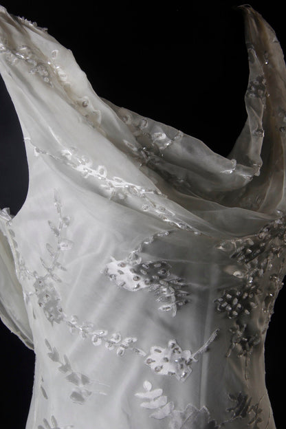 V-neck Chiffon Beaded Long Prom Dress Simple Mermaid Wedding Dress ED01527