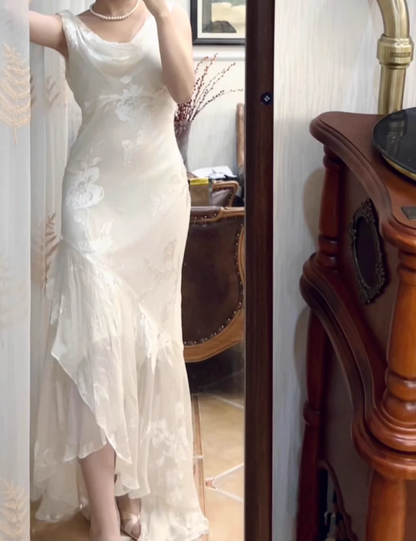 V-neck Chiffon Beaded Long Prom Dress Simple Mermaid Wedding Dress ED01527