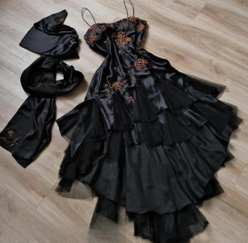 Gorgeous  A-line Pink Spaghetti Strap Satin Applique Retro Prom Dress Birthday Party Dress ED01528