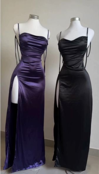 Navy Blue Spaghetti Strap Bodycon Satin  Elegant Prom Dresses Backless Party Dresses  ED01531