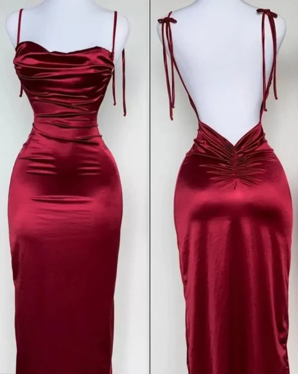 Navy Blue Spaghetti Strap Bodycon Satin  Elegant Prom Dresses Backless Party Dresses  ED01531