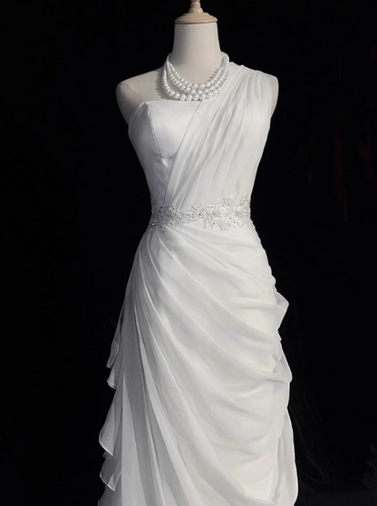 White Bodycon Satin Tulle Long Prom Dress Simple Wedding Dress ED01535