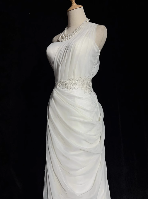 White Bodycon Satin Tulle Long Prom Dress Simple Wedding Dress ED01535