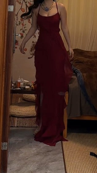 A-Line Spaghetti Straps Chiffon Long Prom Dress Formal Evening Dress ED01543