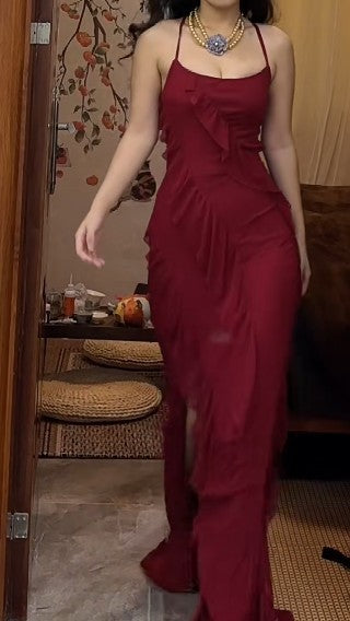 A-Line Spaghetti Straps Chiffon Long Prom Dress Formal Evening Dress ED01543