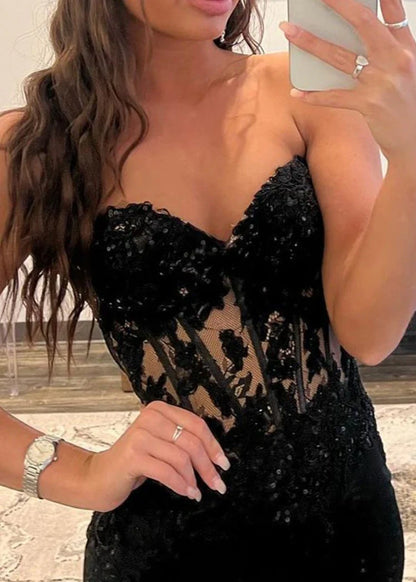 Sheath Sweetheart Beads Satin Long Prom Dress with Slit ED01549