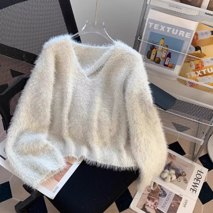 Chic V-neck base sweater, soft and glutinous imitation mink fleece sweater ED0154