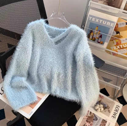 Chic V-neck base sweater, soft and glutinous imitation mink fleece sweater ED0154