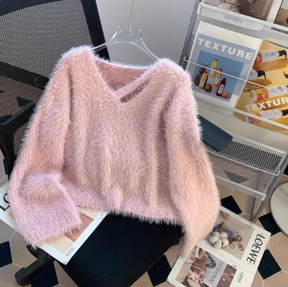 Chic V-neck base sweater, soft and glutinous imitation mink fleece sweater ED0154
