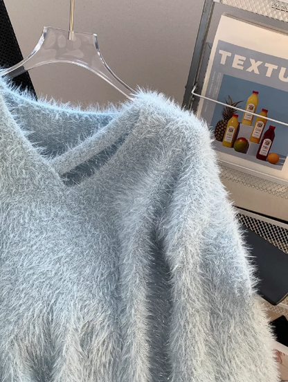 Chic V-neck base sweater, soft and glutinous imitation mink fleece sweater ED0154