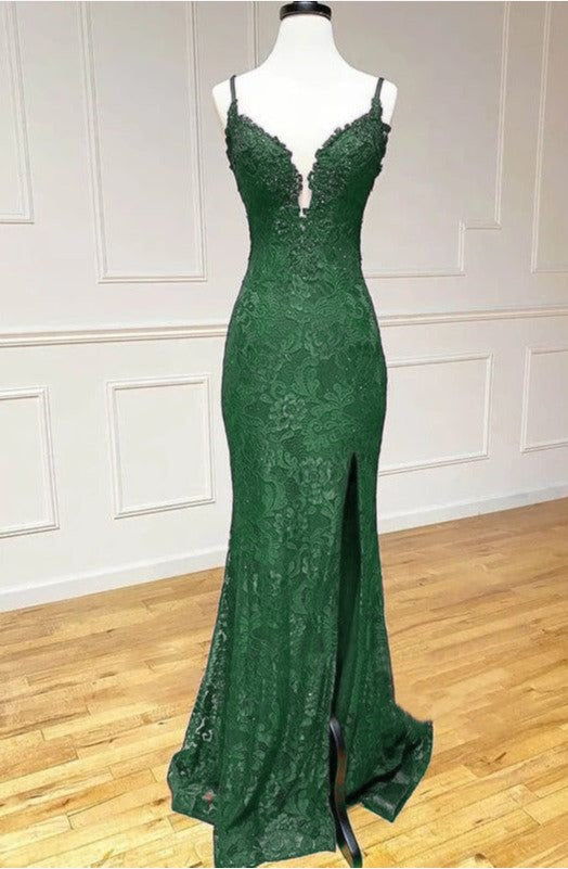 Elegant  Mermaid Formal Dresses Under $170💜 Charming Grape Spaghetti Straps Applique Long Backless Prom Dress With Slit  ED01559