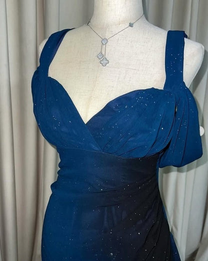 Elegant Gradient Blue V-neck Glitter Chiffon Prom Dresses Party Dresses ED01564