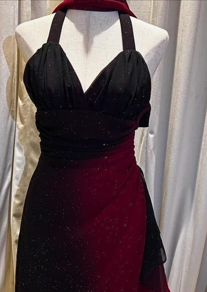 Elegant Gradient Blue V-neck Glitter Chiffon Prom Dresses Party Dresses ED01564